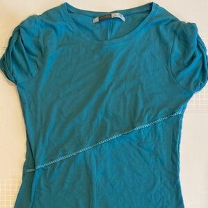 Athleta Green Puff Sleeve Ruched T-Shirt